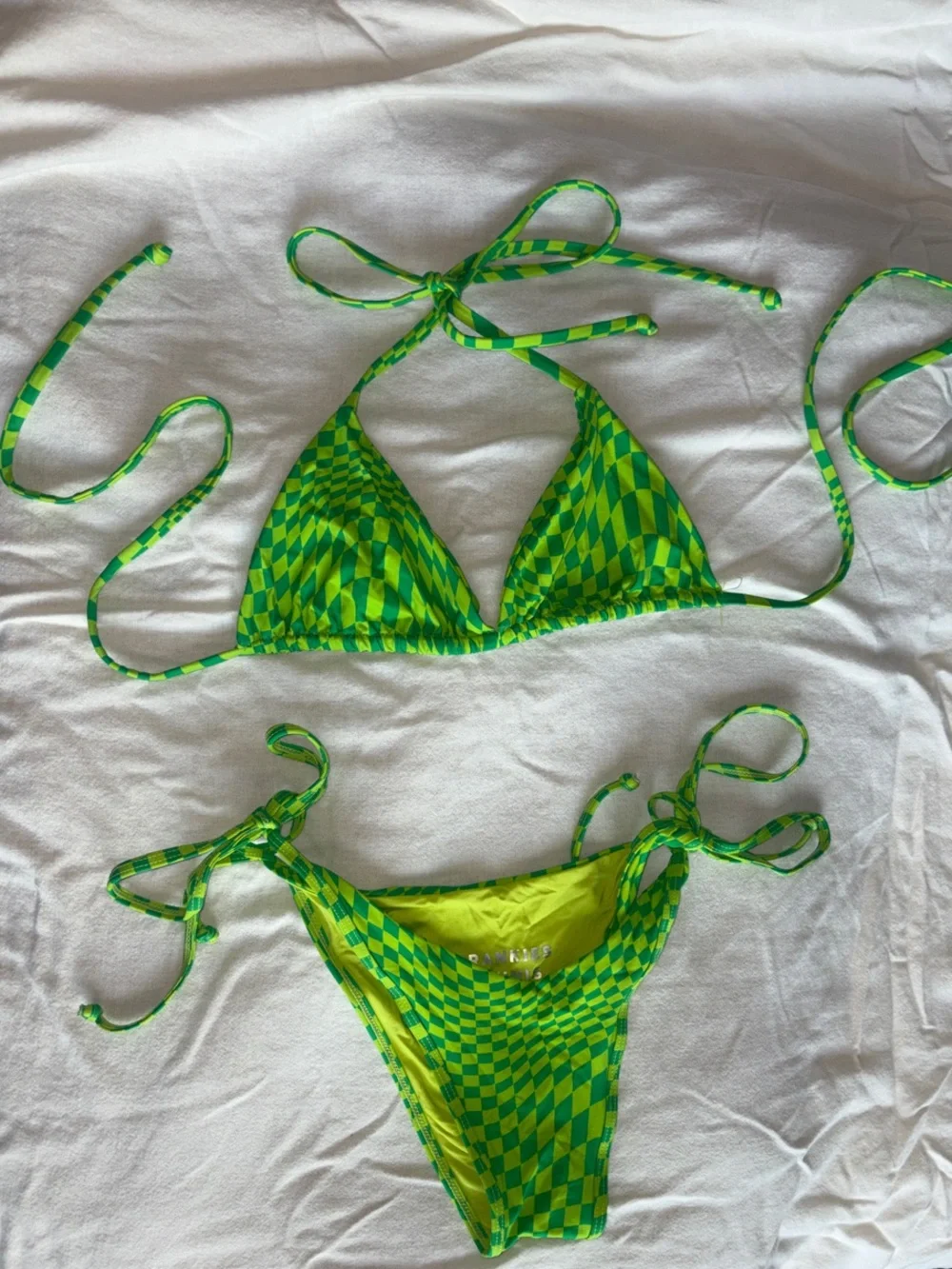 Frankies Bikinis Green Checkerboard Tie Bikini